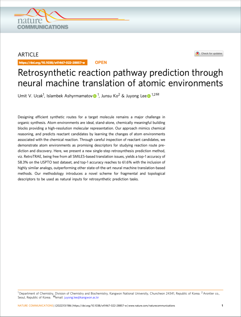 Retrosynthetic reaction pathway prediction through neural machine translation of atomic environments