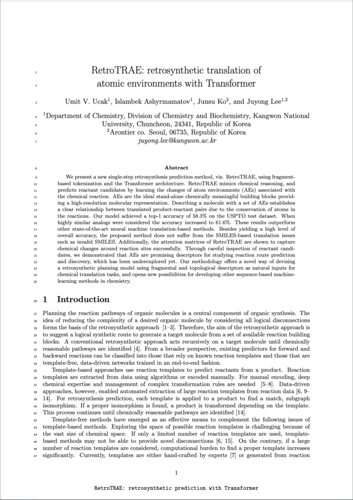 RetroTRAE: retrosynthetic translation of atomic environments with Transformer