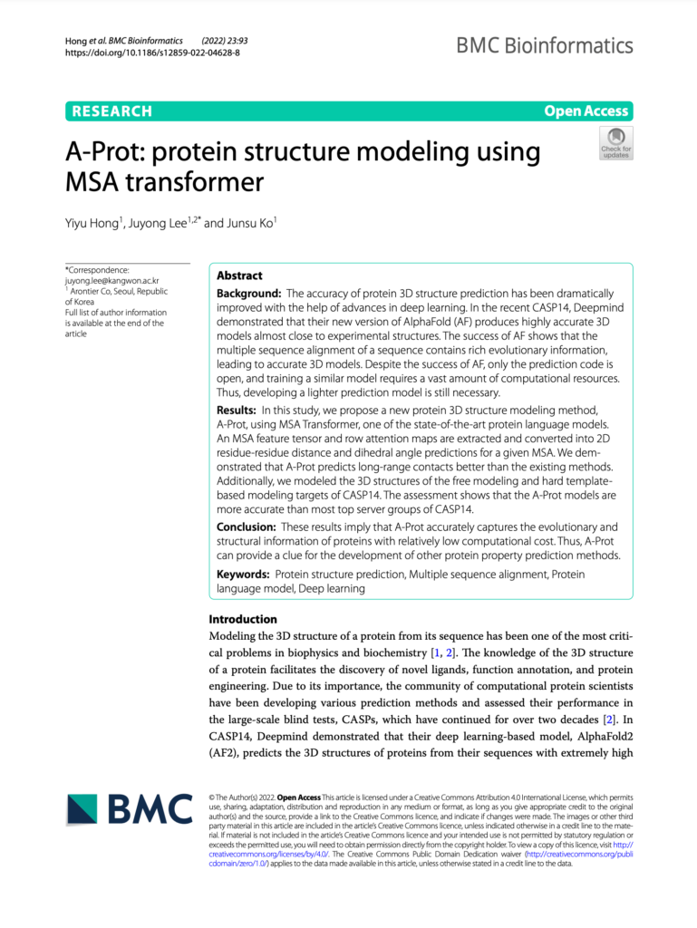 A-Prot: protein structure modeling using MSA transformer