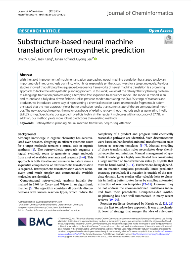 Substructure-based neural machine translation for retrosynthetic prediction