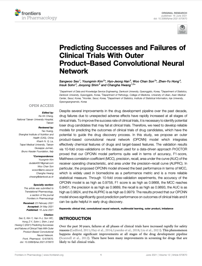 Predicting Successes and Failures of Clinical Trials With Outer Product–Based Convolutional Neural Network