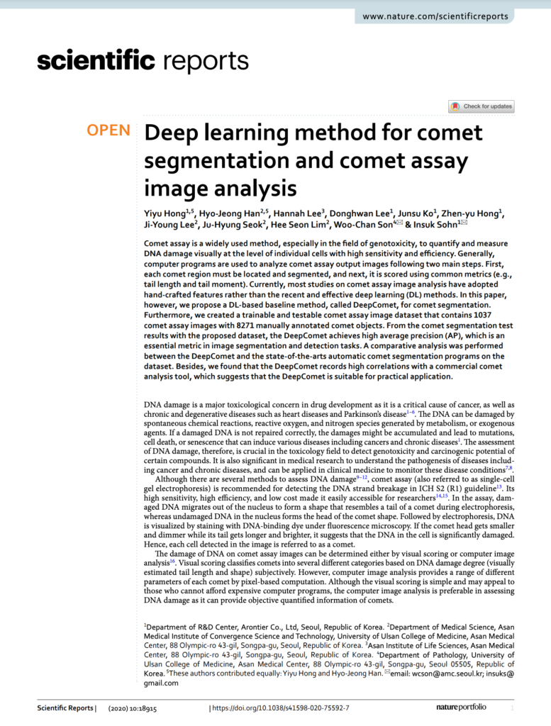Deep learning method for comet segmentation and comet assay image analysis