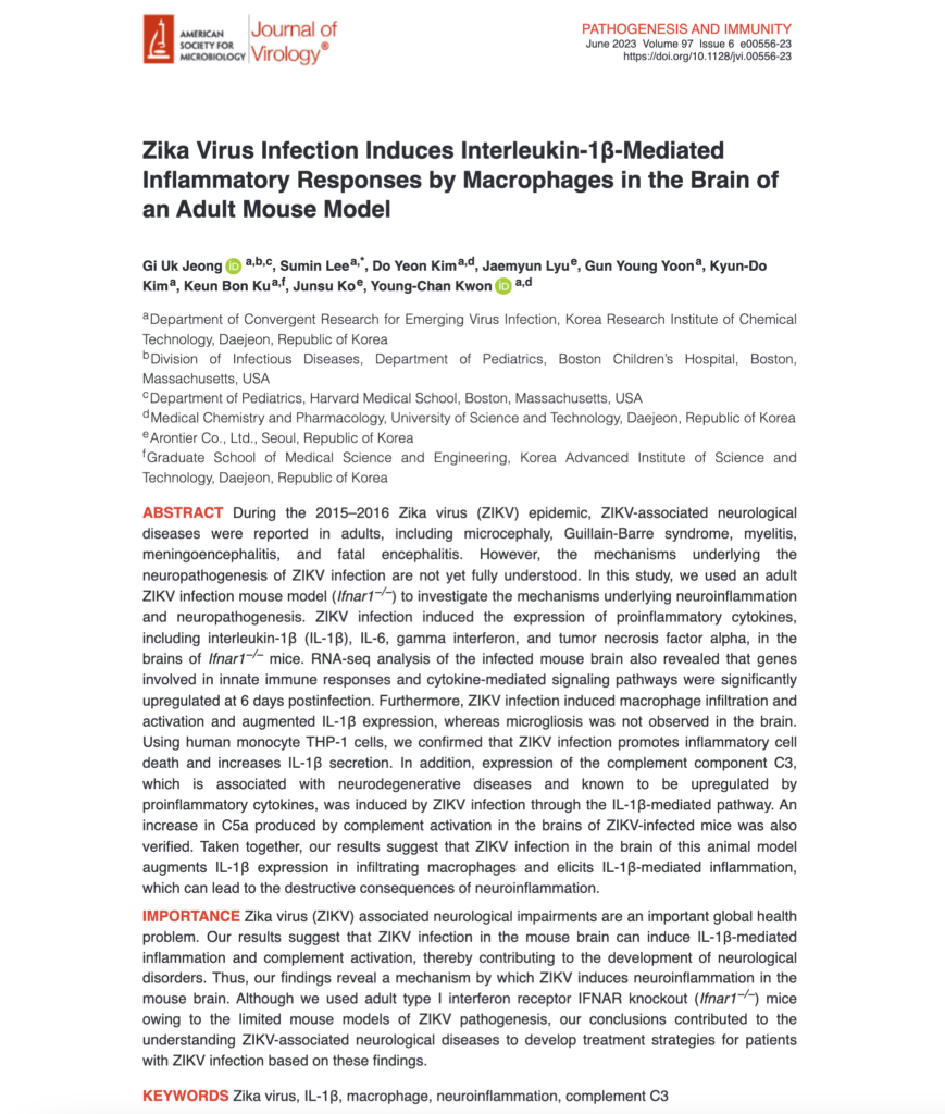 Zika Virus Infection Induces Interleukin-1β-Mediated Inflammatory Responses by Macrophages in the Brain of an Adult Mouse Model