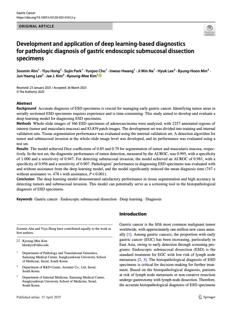 Development and application of deep learning-based diagnostics for pathologic diagnosis of gastric endoscopic submucosal dissection specimens